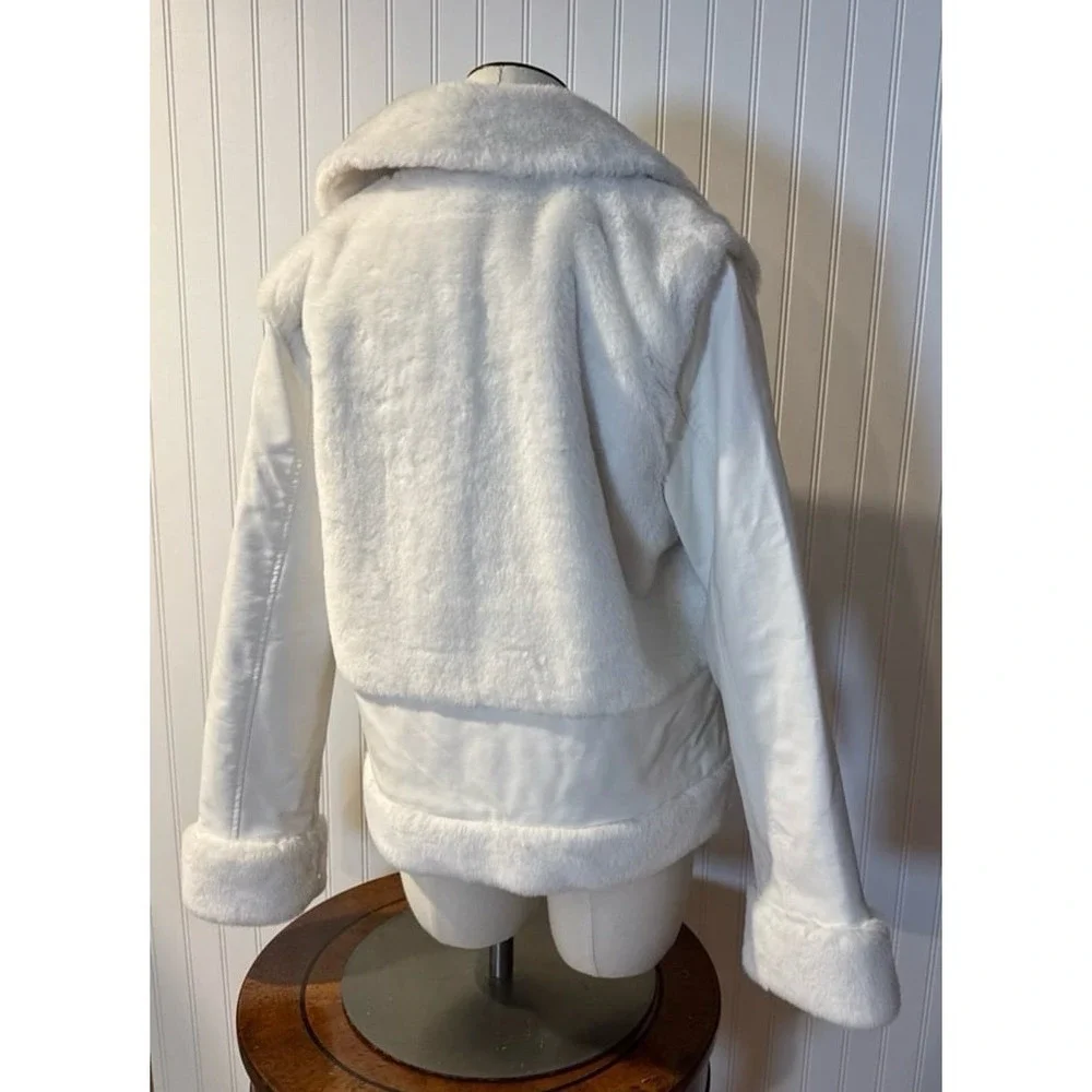 NINE WEST White Faux-Fur Faux Leather Moto Jacket - Picture 4 of 8